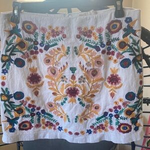 Altar'd State White Mini Skirt with Multicolor Floral Embroidery